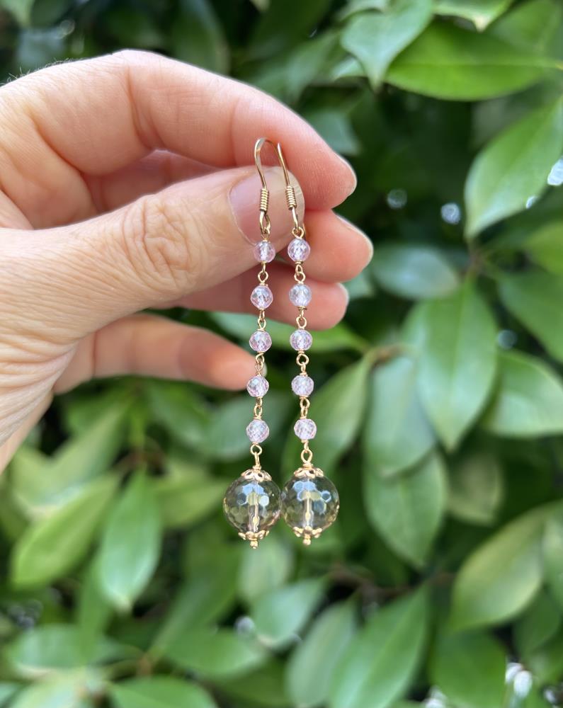 SMOKY QUARTZ AND PINK ZIRCONIA EARRINGS