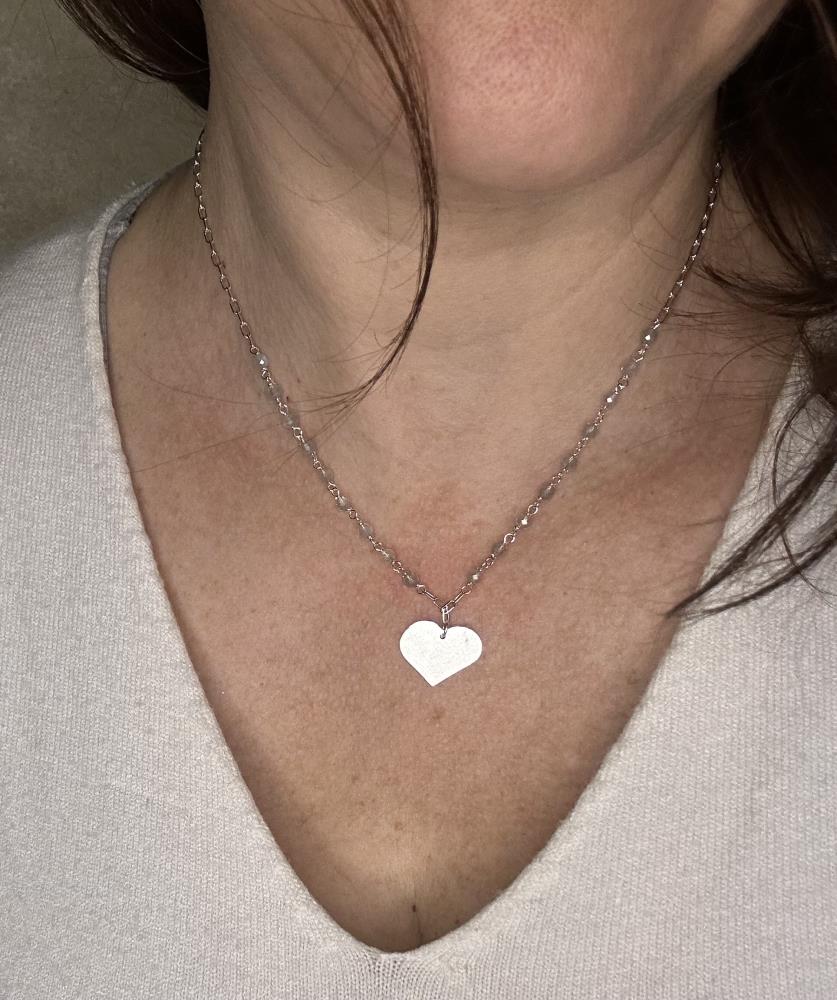 Natural silver labradorite necklace and heart