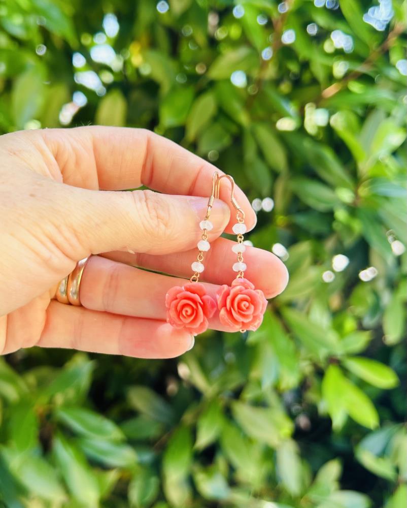 Peach rose earrings