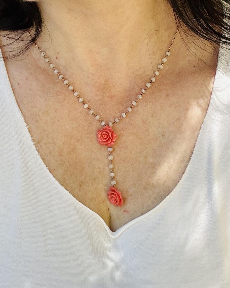 Peach rose necklace
