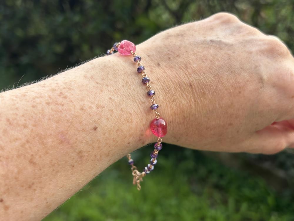 Bracciale zirconi viola e tormalina rosa