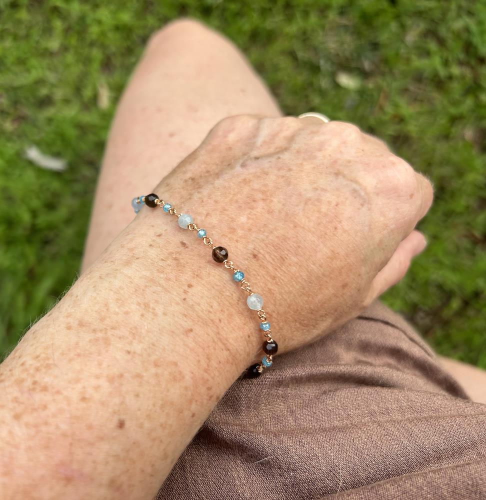 Bracelet agate and zircon and blue and smoky quartz