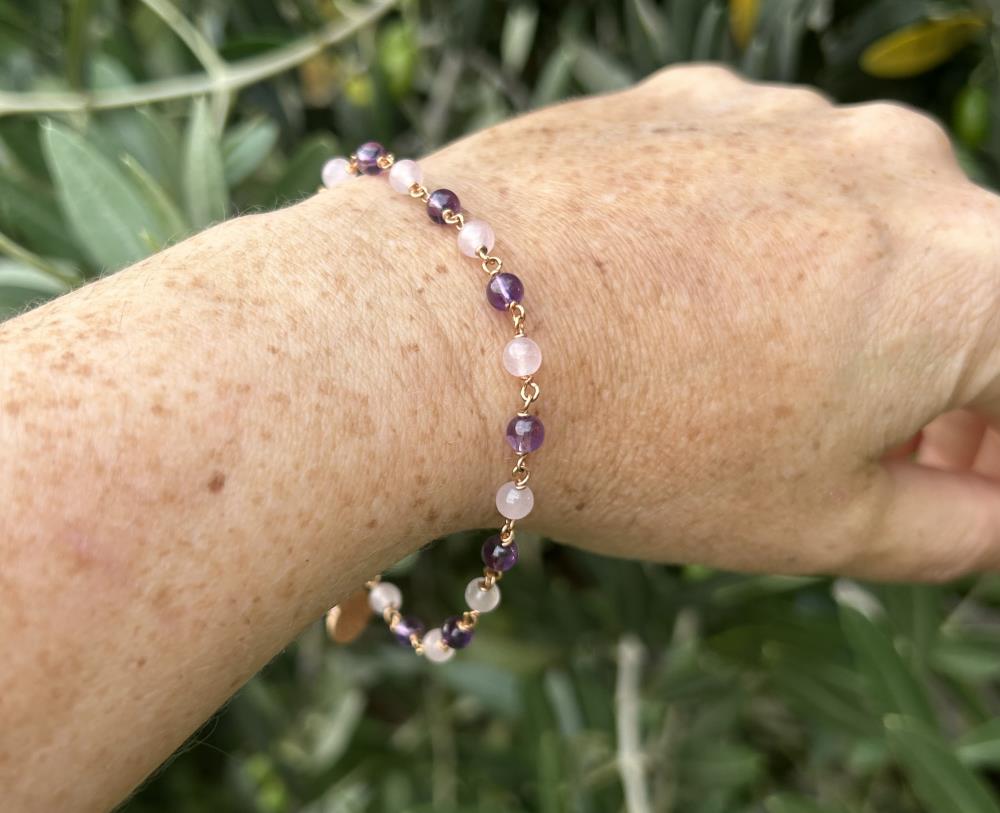 Bracciale ametista e agata rosa