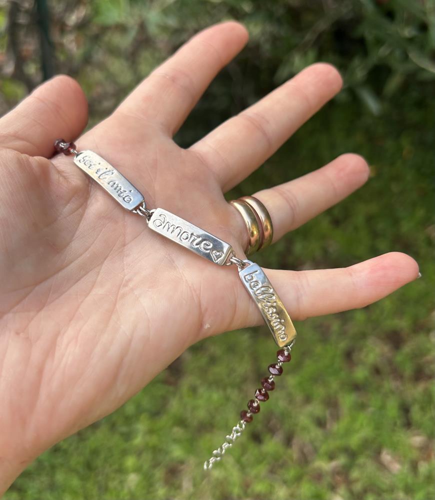 Engraved garnet bracelet