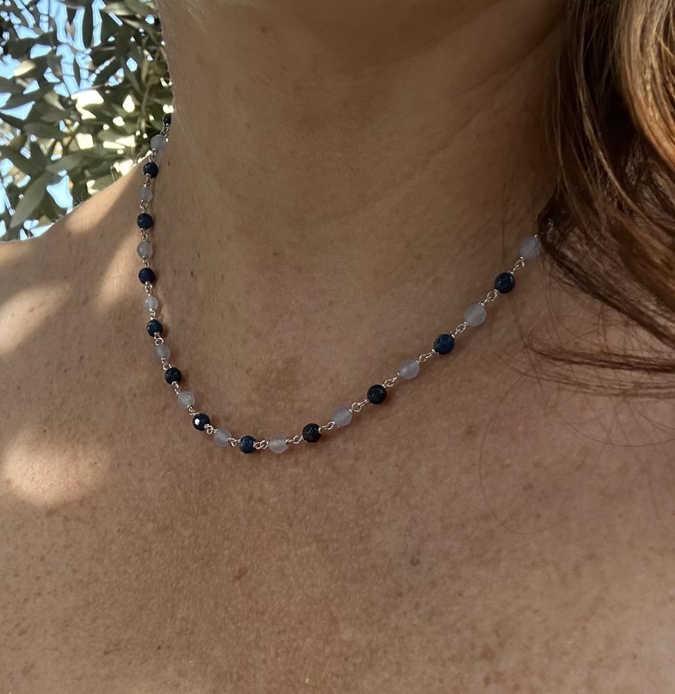 Chalcedony and blue agate necklace