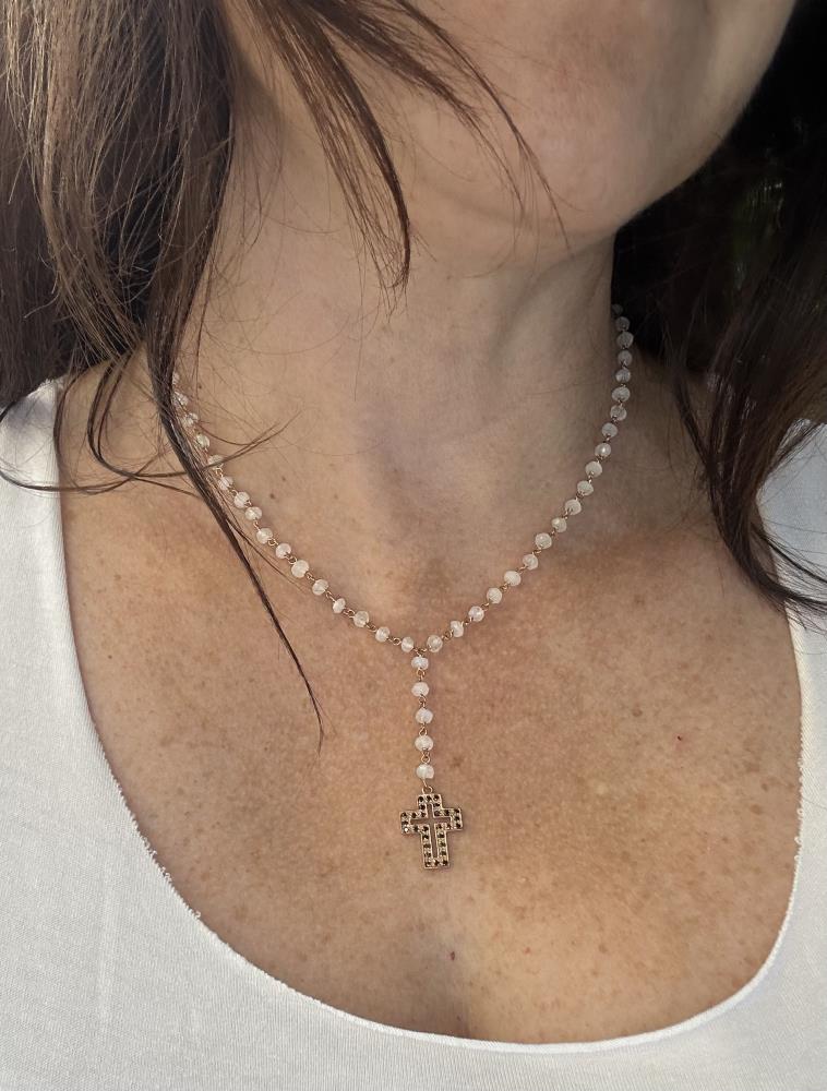 Collana con croce e Labradorite bianca