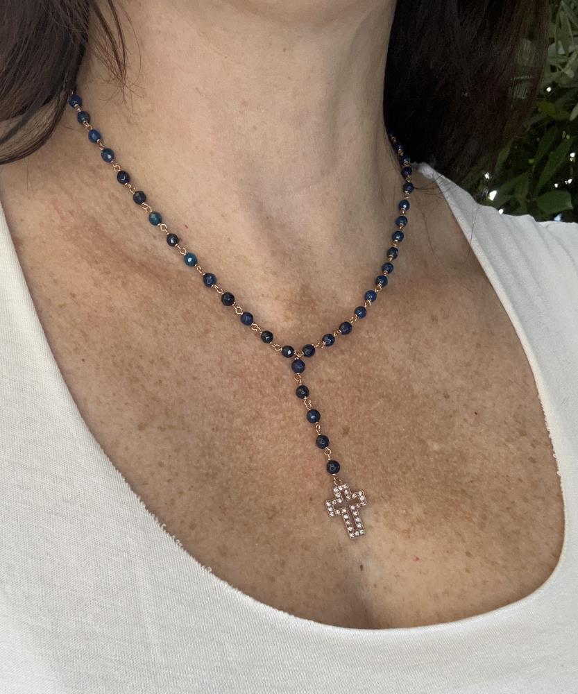 Collana con croce e Agate blu 